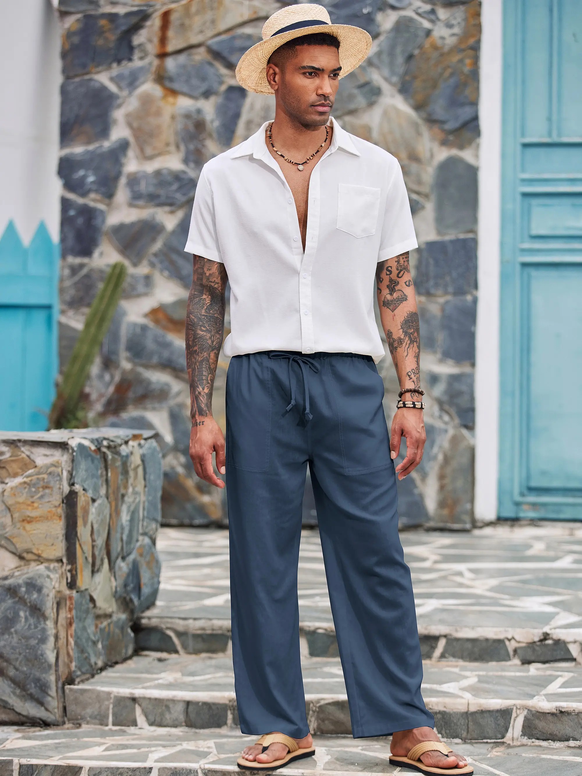 New York Fashion Week Linen Yoga Elastic Beach Vacation Pants Cotton Fabric Bottom