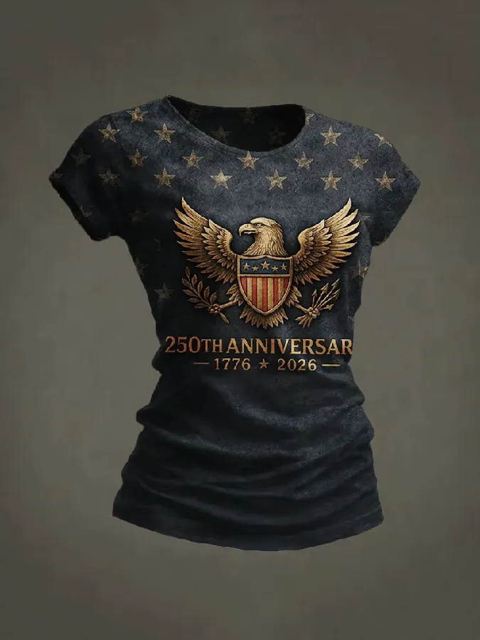 Women'S Casual Short-Sleeved T-Shirt With American 250th Anniversary Commemorative Print.