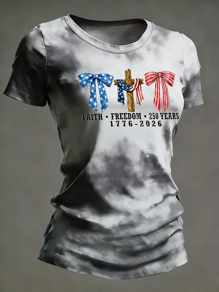 Faith Freedom Patriotic Cross American Flag Bow T-shirt