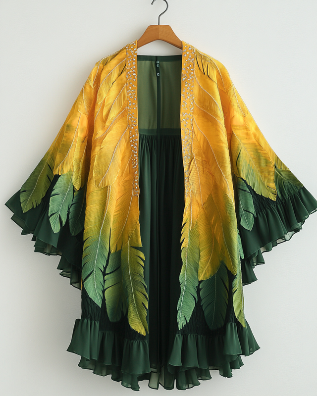 Summer original design elegant handmade feather kimono 7e08