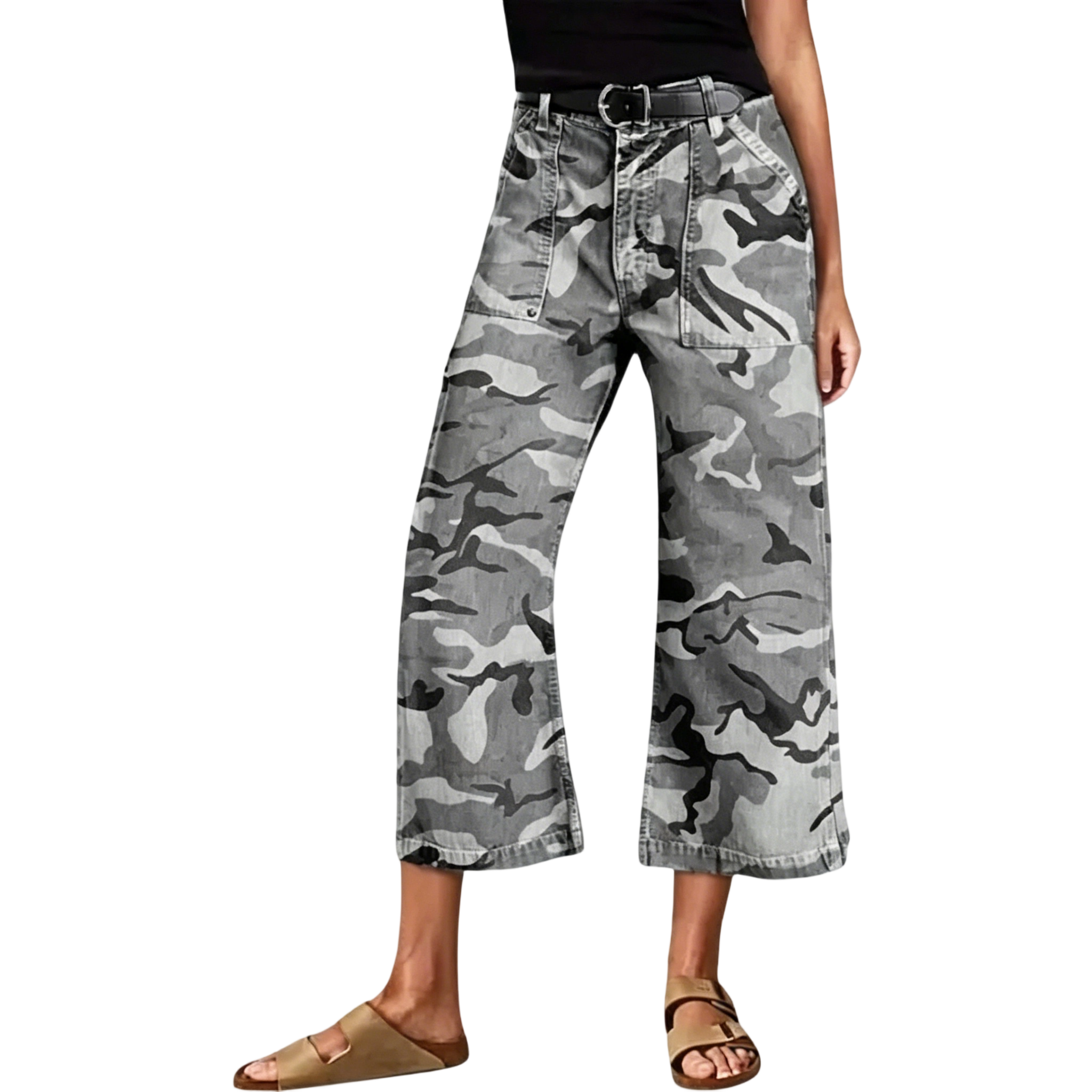 Stretchy Camo Print Mid Waist Straight Leg Capri Pants Summer Vibes