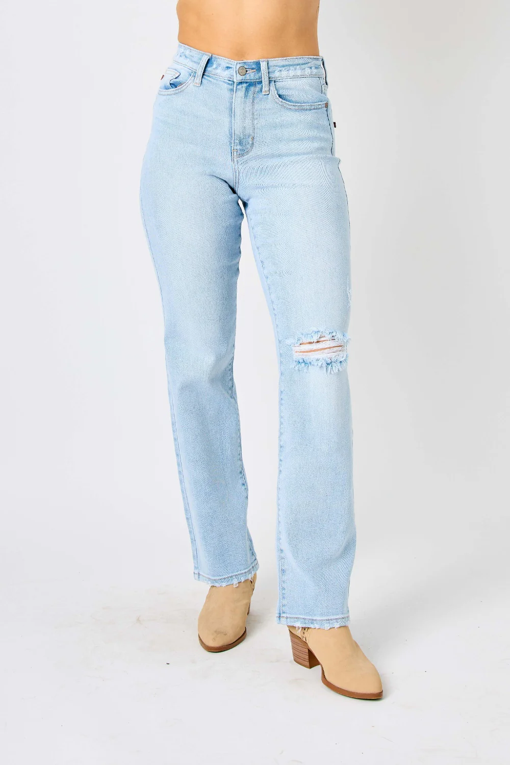 Blue Full Size High Waist Distressed Straight Jeans
