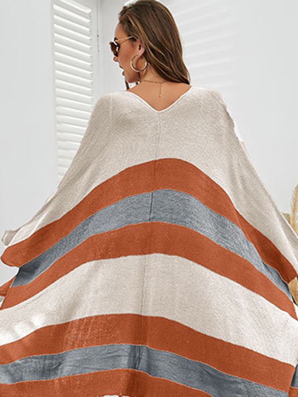 Original Striped Tasseled Shawl&Cloak