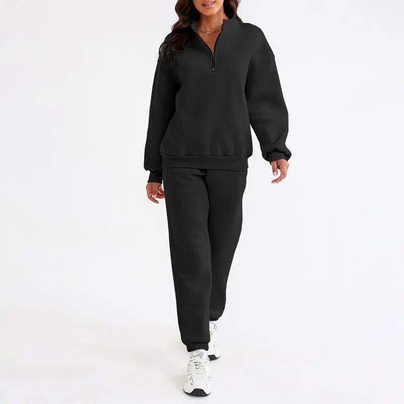 Women 2 Piece Outfits Sweatsuit Oversized Half Zip Pullover Long Sleeve Sweatshirt Jogger Pants Set with Pockets Outdoorfun