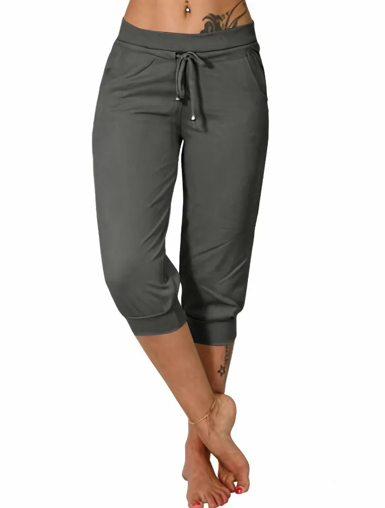 Women's Casual Drawstring Capri Pants with Pockets – Summer Trousers