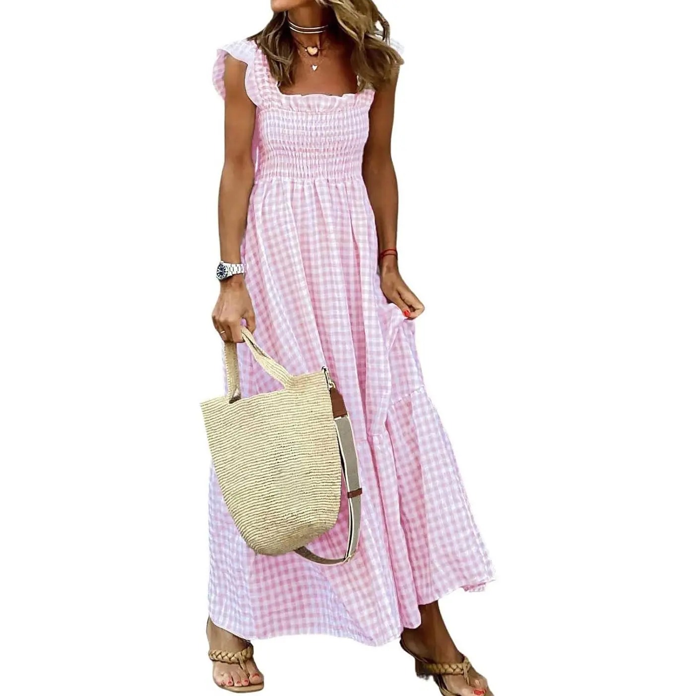 Flowy Plaid Smocked Sundress