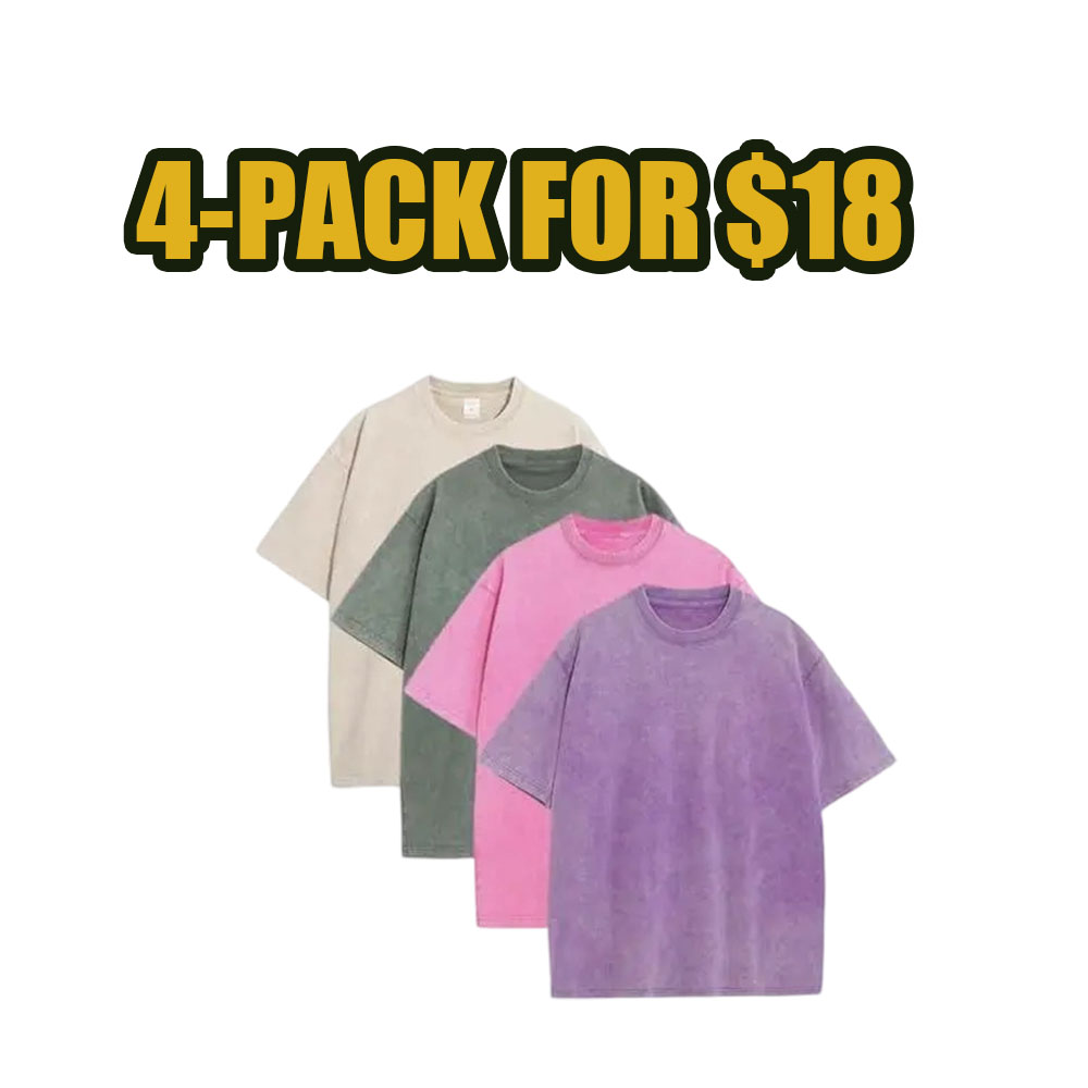 8-Pack Vintage Oversized Unisex Tees – Heavyweight Cotton Acid Wash Streetwear Set