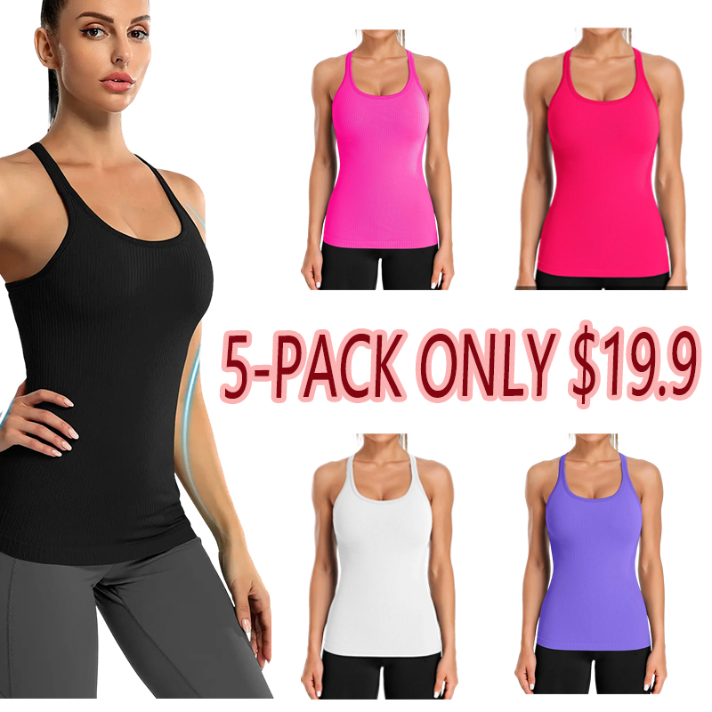 Women’s Ribbed Workout Tank Top with Built-in Bra