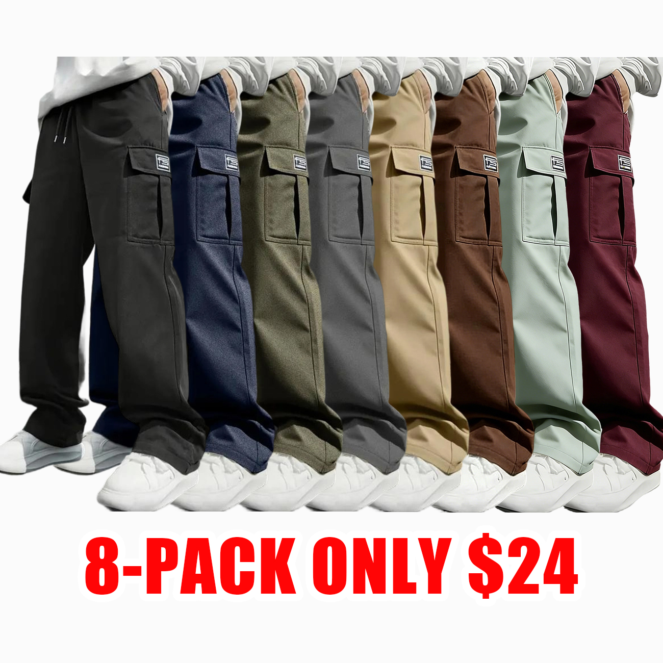 Men’s Work Cargo Pants 8-Pack | Multi-Pocket, All-Season Utility Pants
