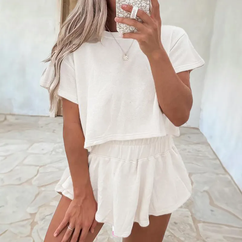 Summer Essential: Women's Checkerboard Tee & Ruffle Skort Set