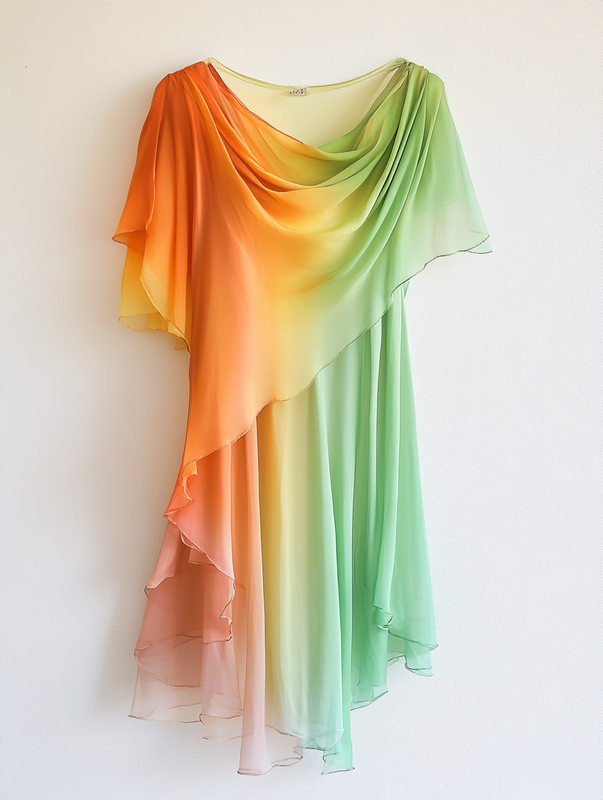 Contrast Rainbow Ruffle Chiffon Dress 2745