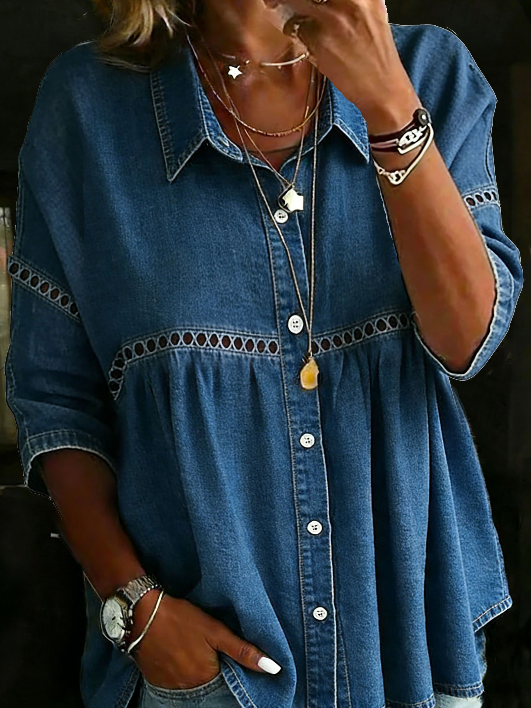 Women's Vintage Casual Loose Denim Blouse Shirt