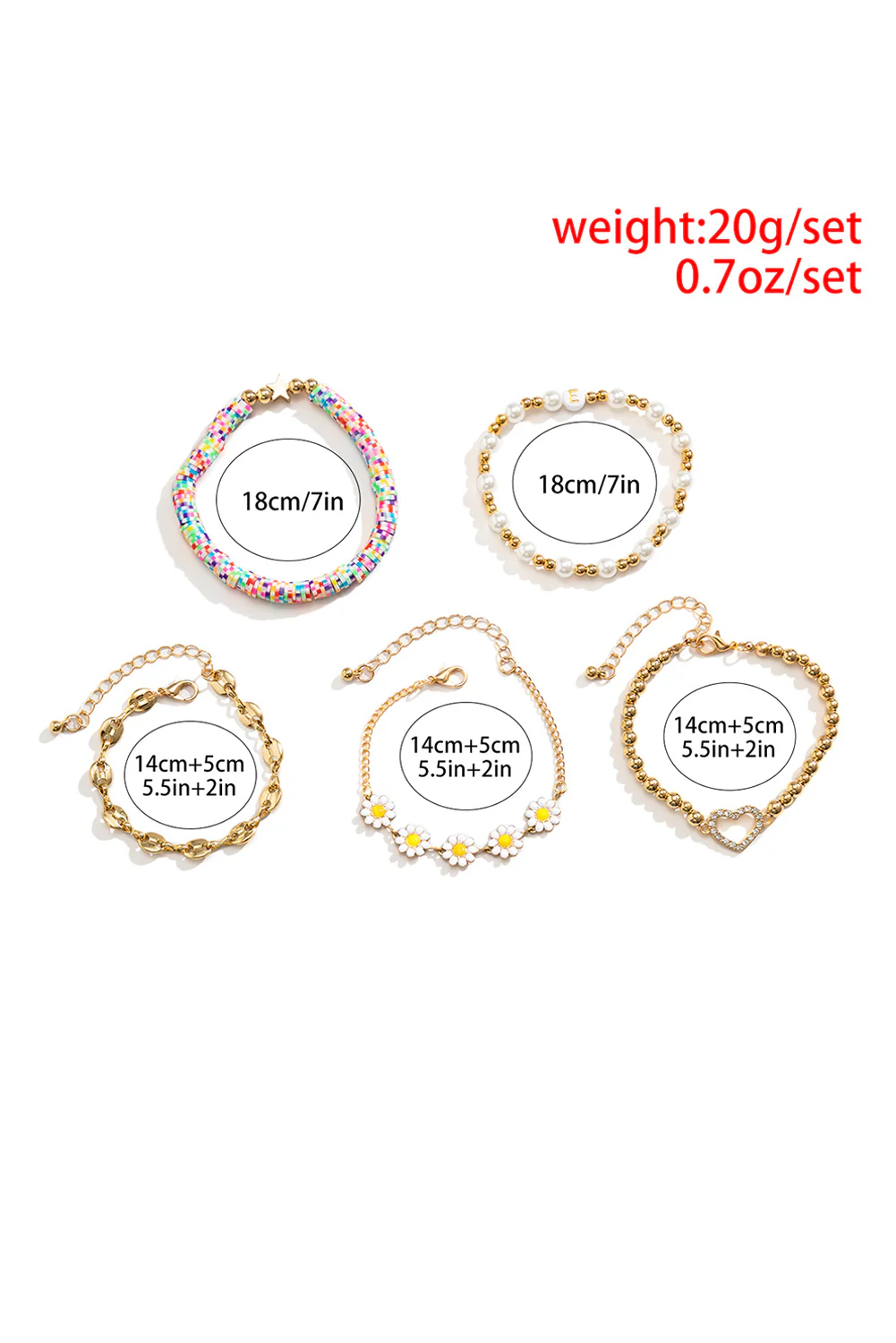 Gold Daisy Heart Pearl Beaded Multi Layer Bracelet