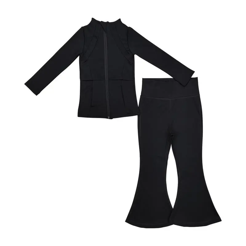 Girls’ Solid Color Long Sleeve Yoga Set – Soft & Stretchy