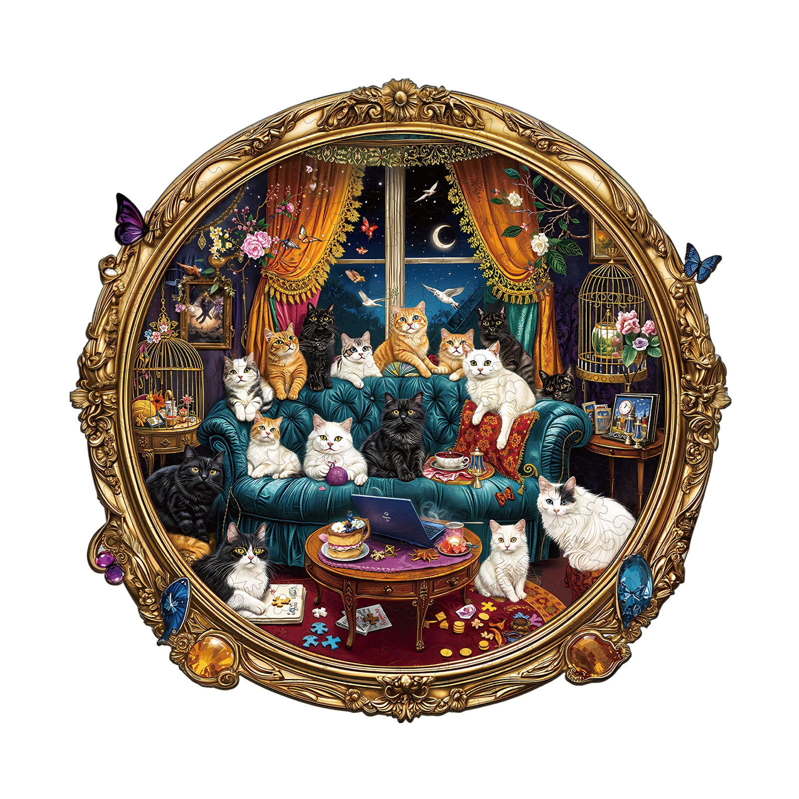 Cat Party Night Wooden Jigsaw Puzzle