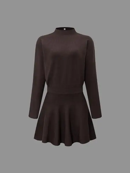 Women's Casual Half-High Neck Long Sleeve Knit Dress