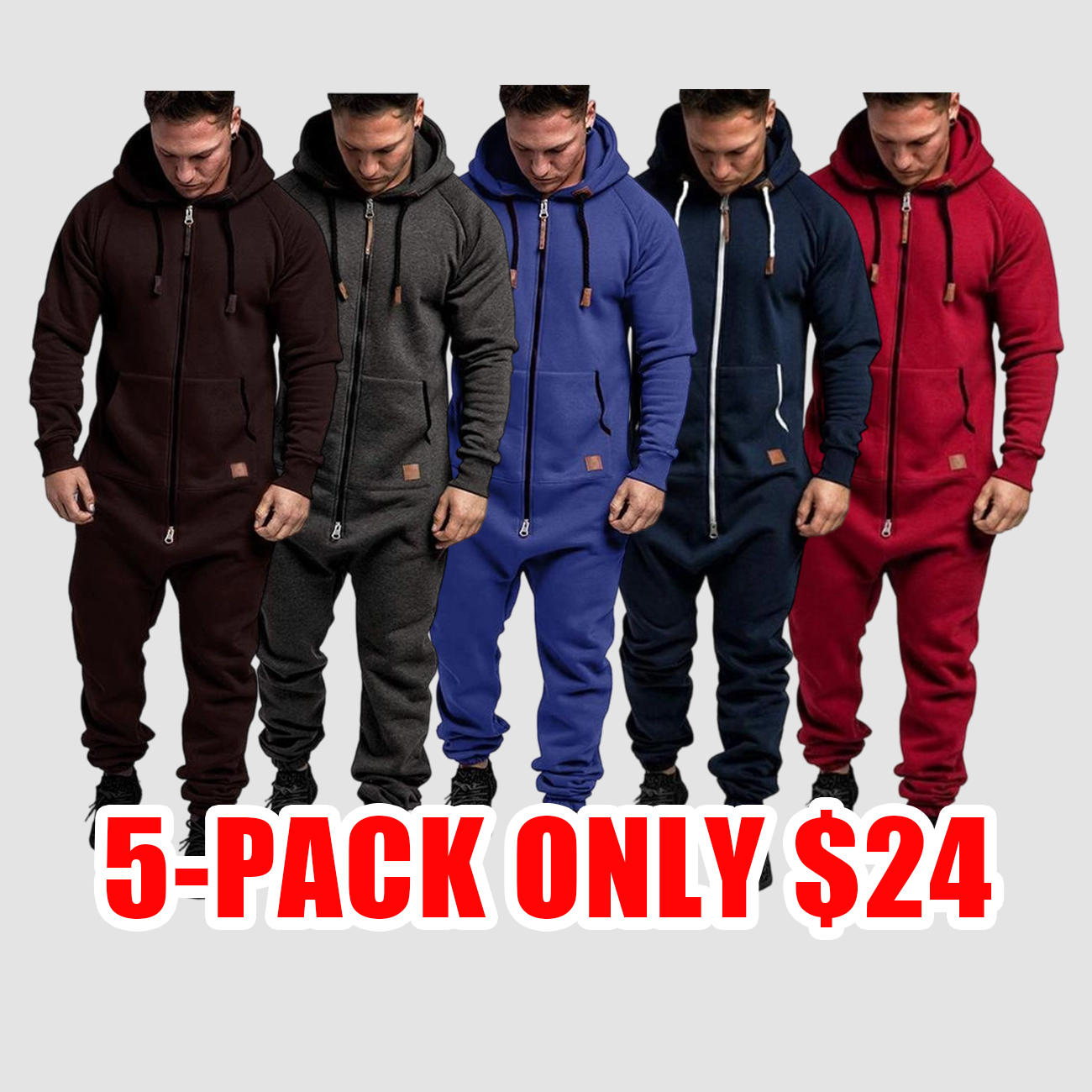 Men’s Hooded Fleece-Lined Jumpsuit with Full Zip and Kangaroo Pocket