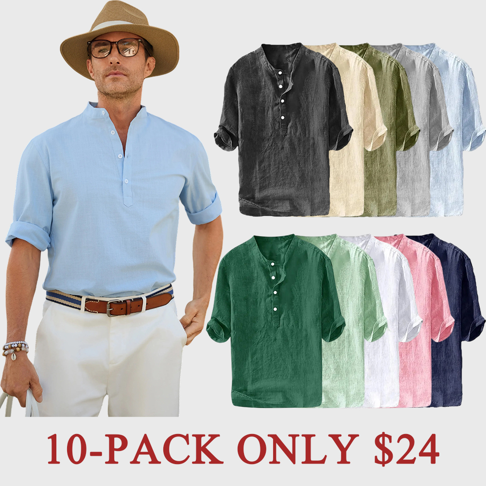 Men's Linen Cotton 3/4 Sleeve Henley T-Shirt