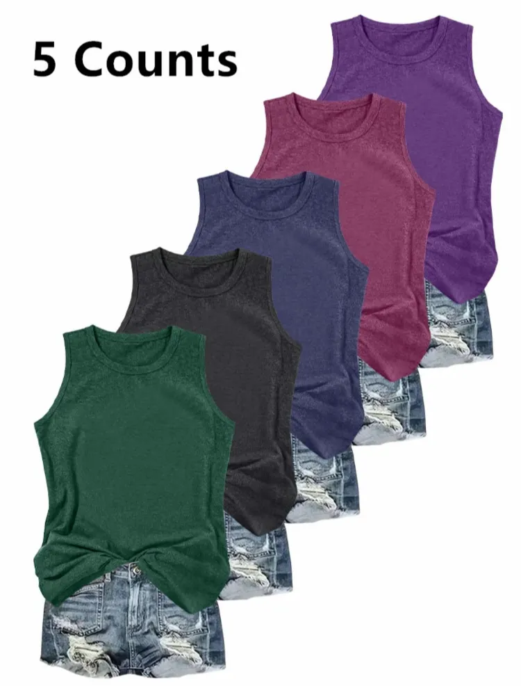 Women's Casual Solid Tank Top – Sleeveless Round Neck for Daily Wear