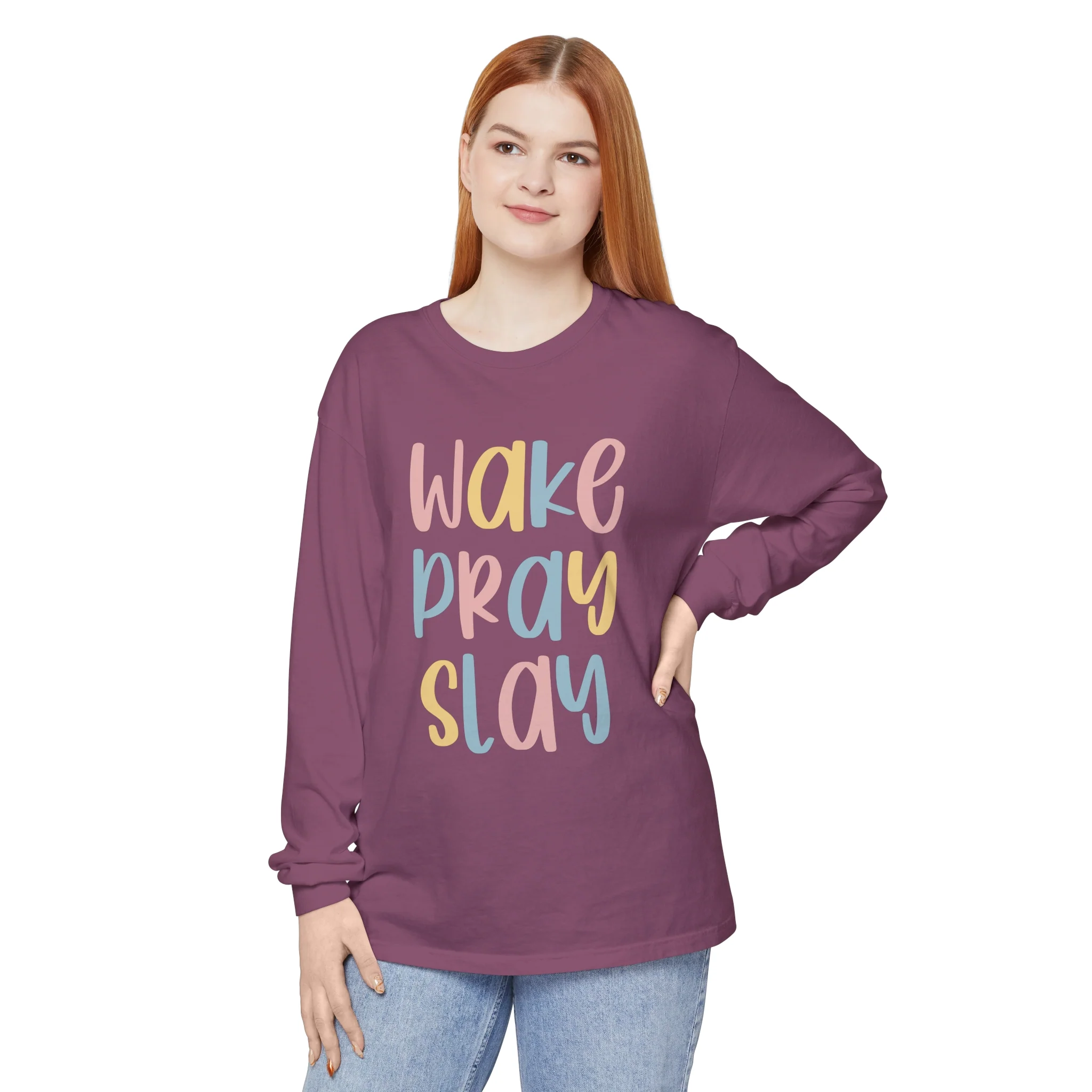 Wake Pray Slay Unisex Garment-dyed Long Sleeve T-Shirt
