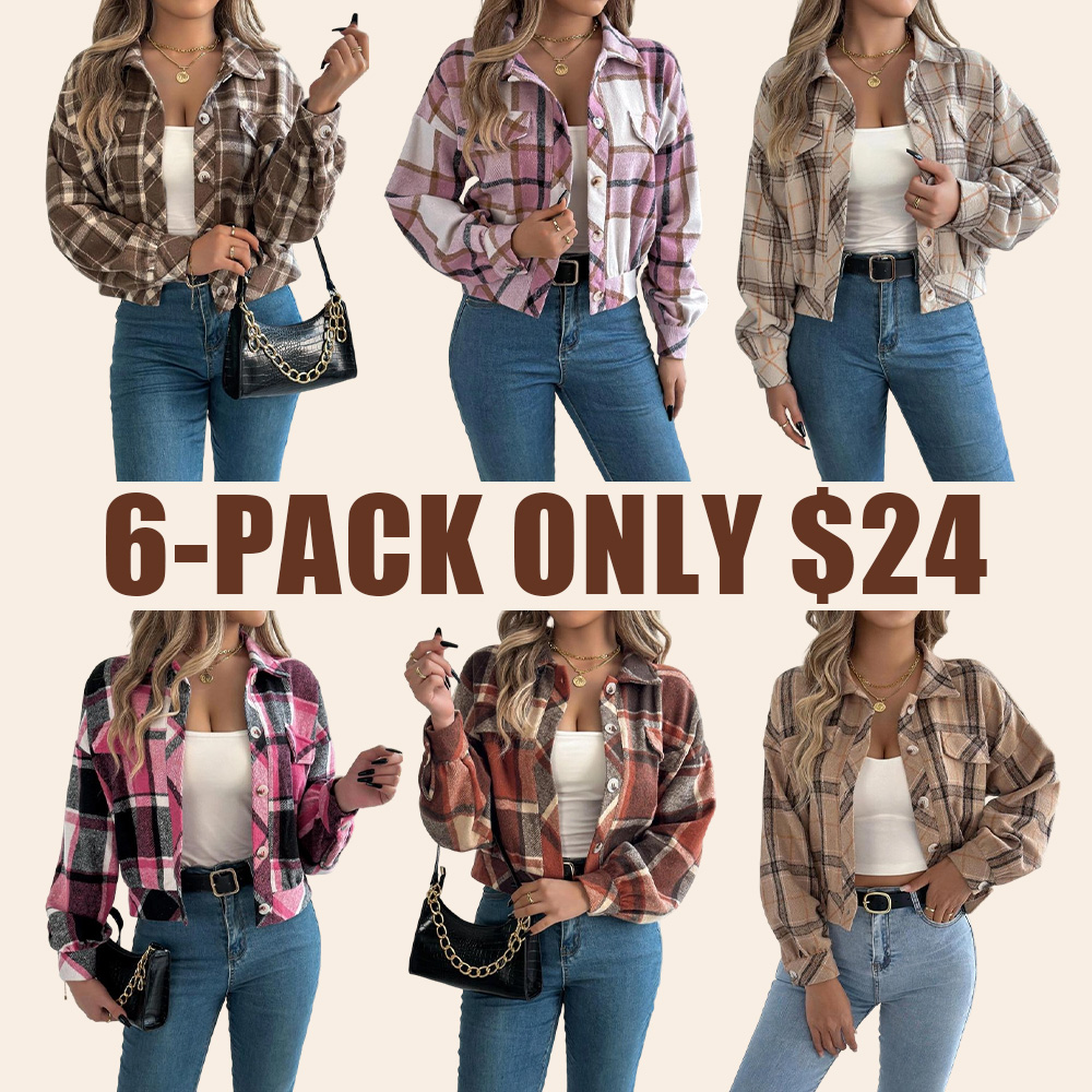 Women's Plaid Button Front Drop Shoulder Jacket