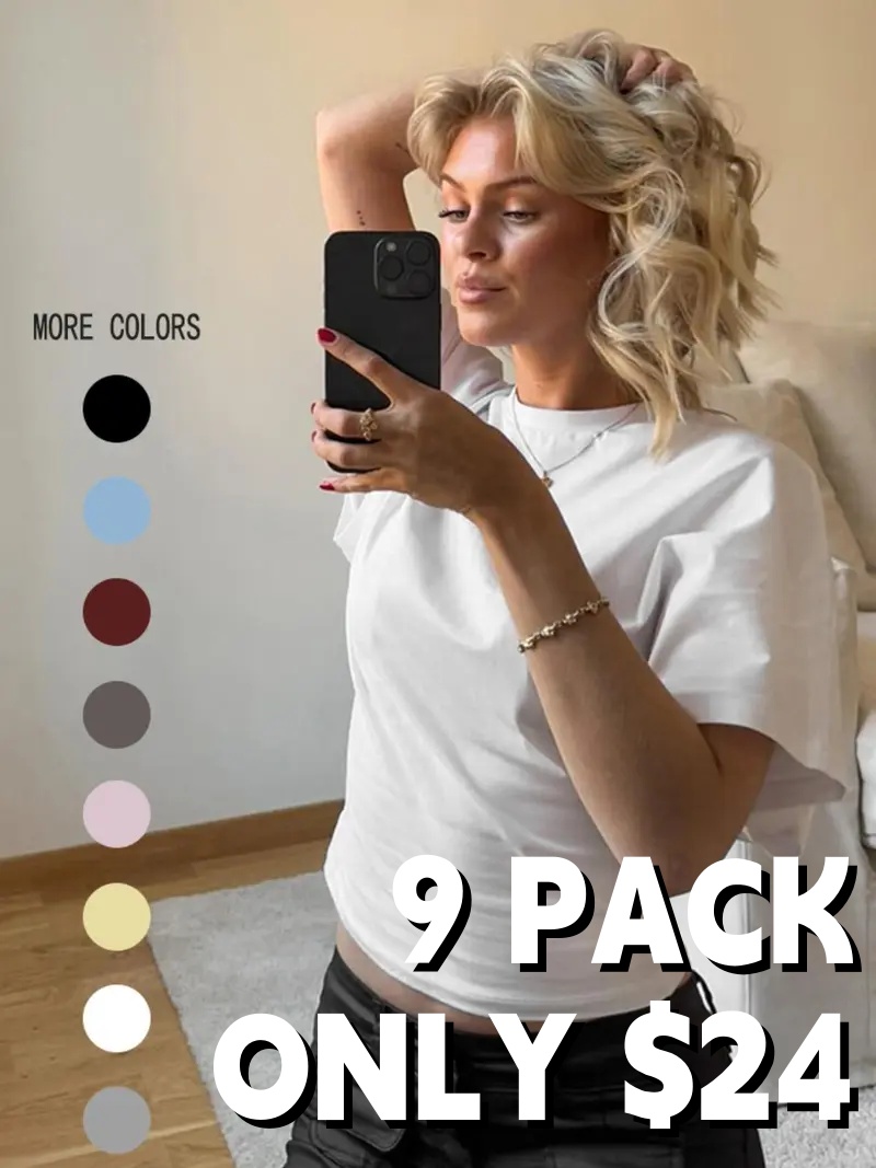 Women's Basic Solid-Color Round Neck Tee, Casual Loose Half-Sleeve T-shirt for Summer, Women's Top for Daily Wear