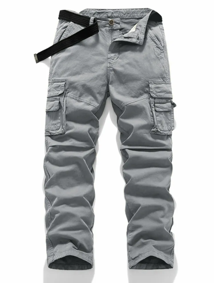 Men's Casual Straight-Leg Cargo Pants with Belt – Multi-Pocket, All-Season Comfort for Daily Streetwear