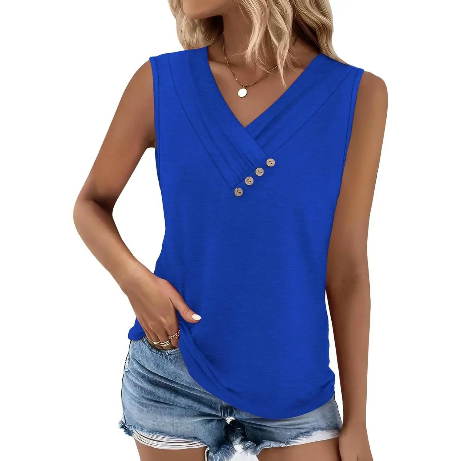 ✨Easter Sale!Women’s V-Neck Button Front Tank Top
