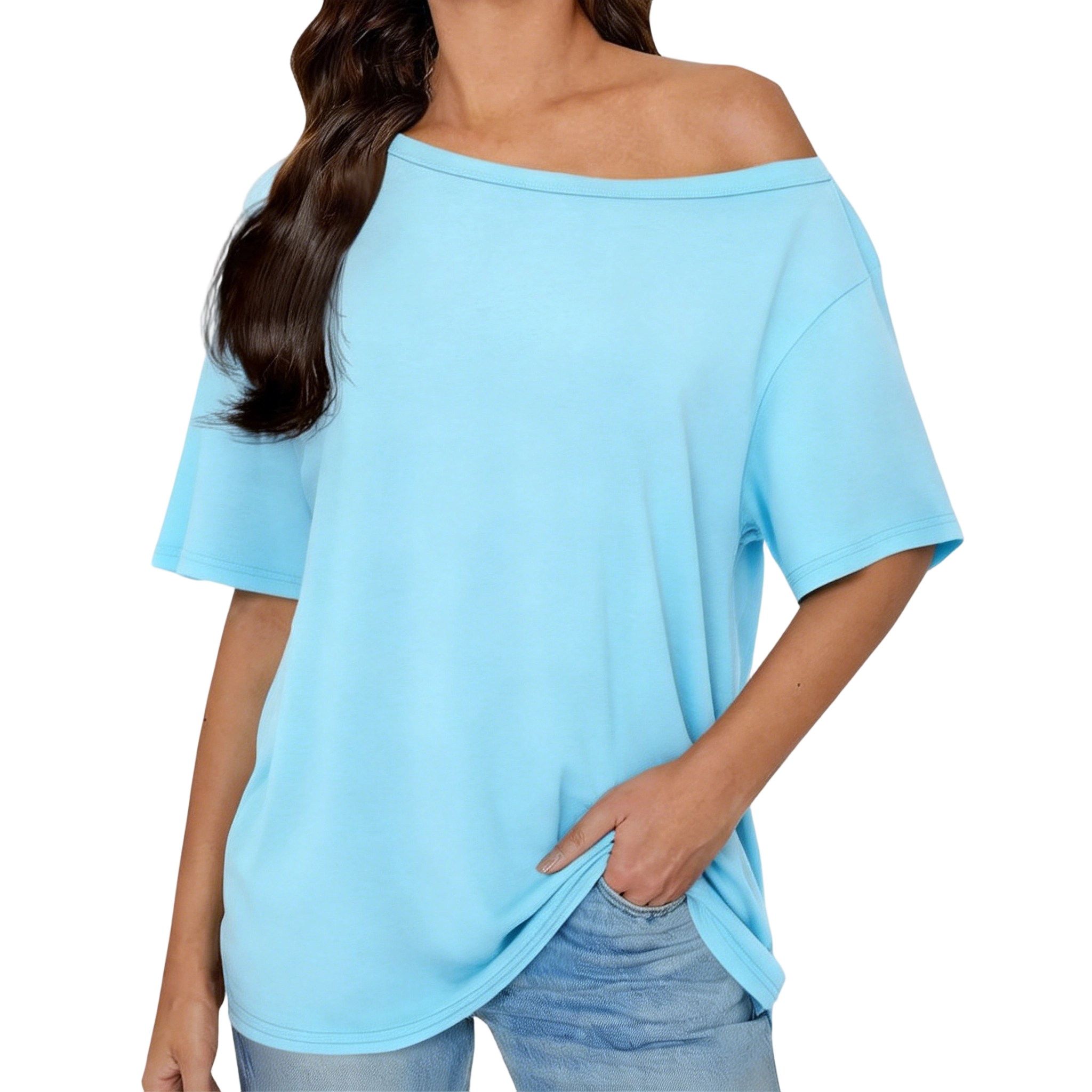 Women's Off The Shoulder Tops Short Solid Color Short Sleeve Tee - Casual Basic T-Shirt for All Seasons Daily Wear