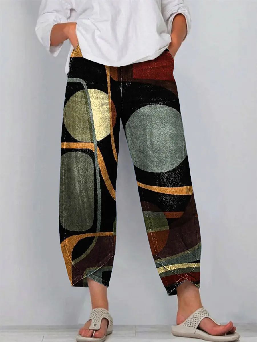 Women's Geometric Pattern Art Print Casual Cotton Denim Pants