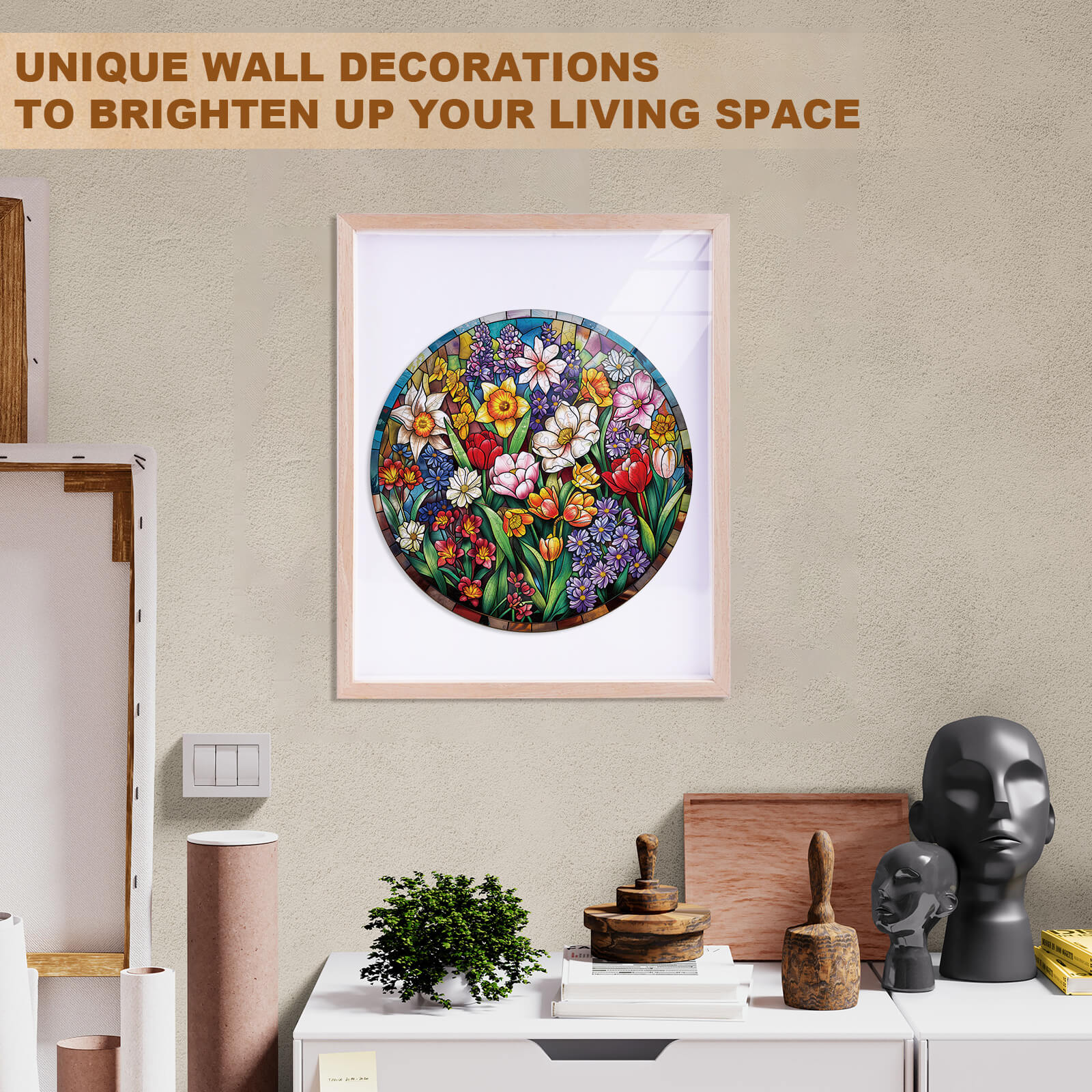 Stained Glass Flowers Wooden Jigsaw Puzzle