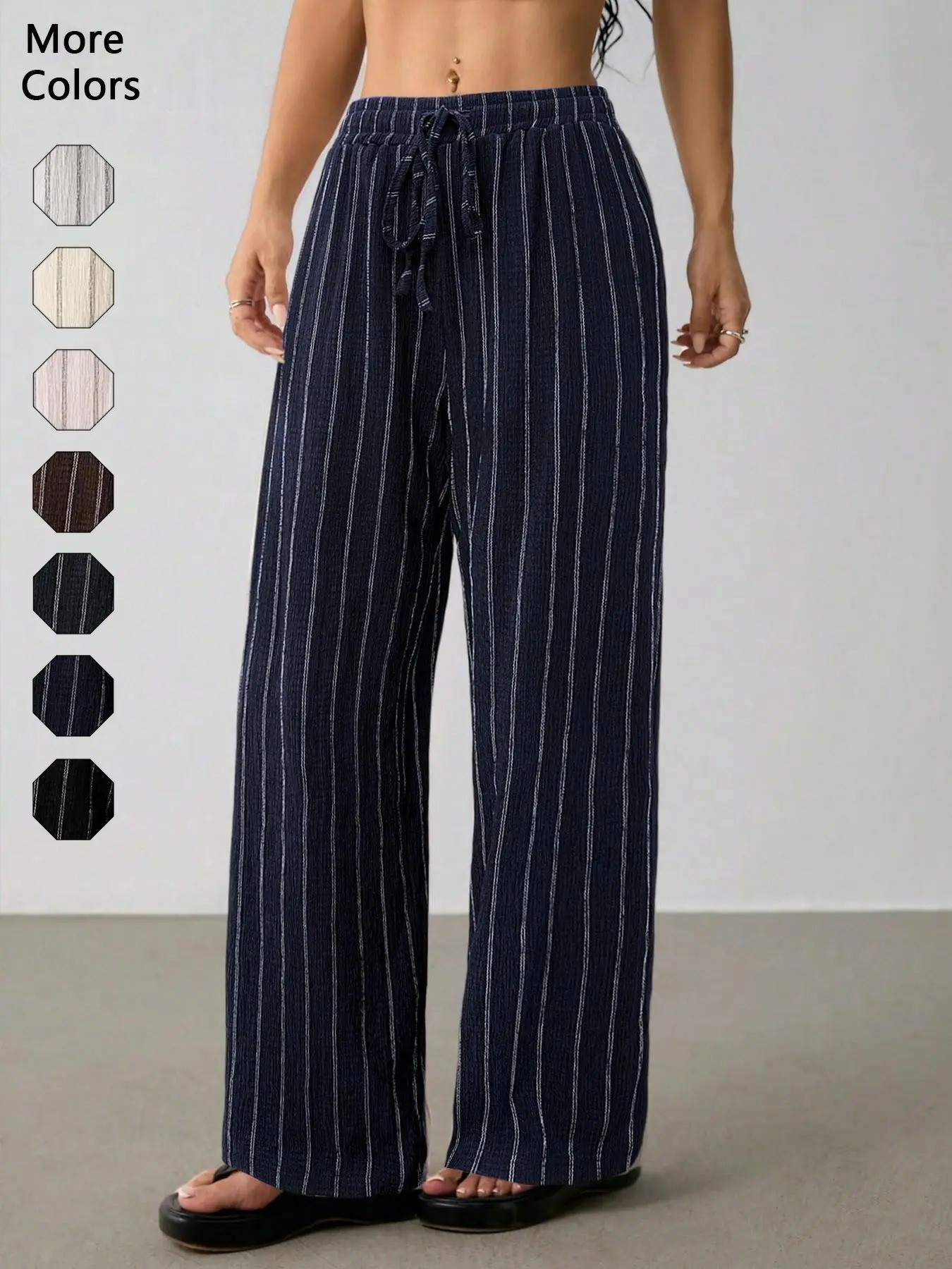 Women's Striped Waist-Tie Straight-Leg Loose Streetwear Pants
