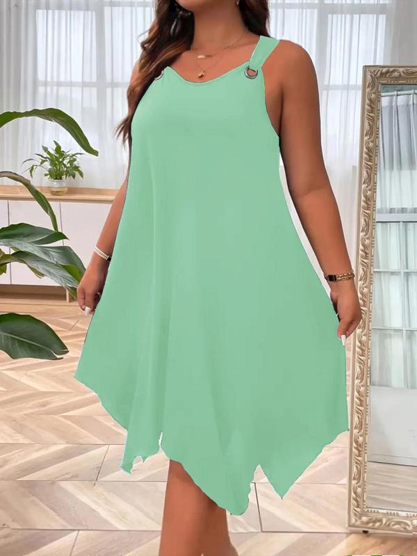 [Plus Size]Women’s Solid Color Tank Dress – Casual Sleeveless Summer Dress for Everyday Wear