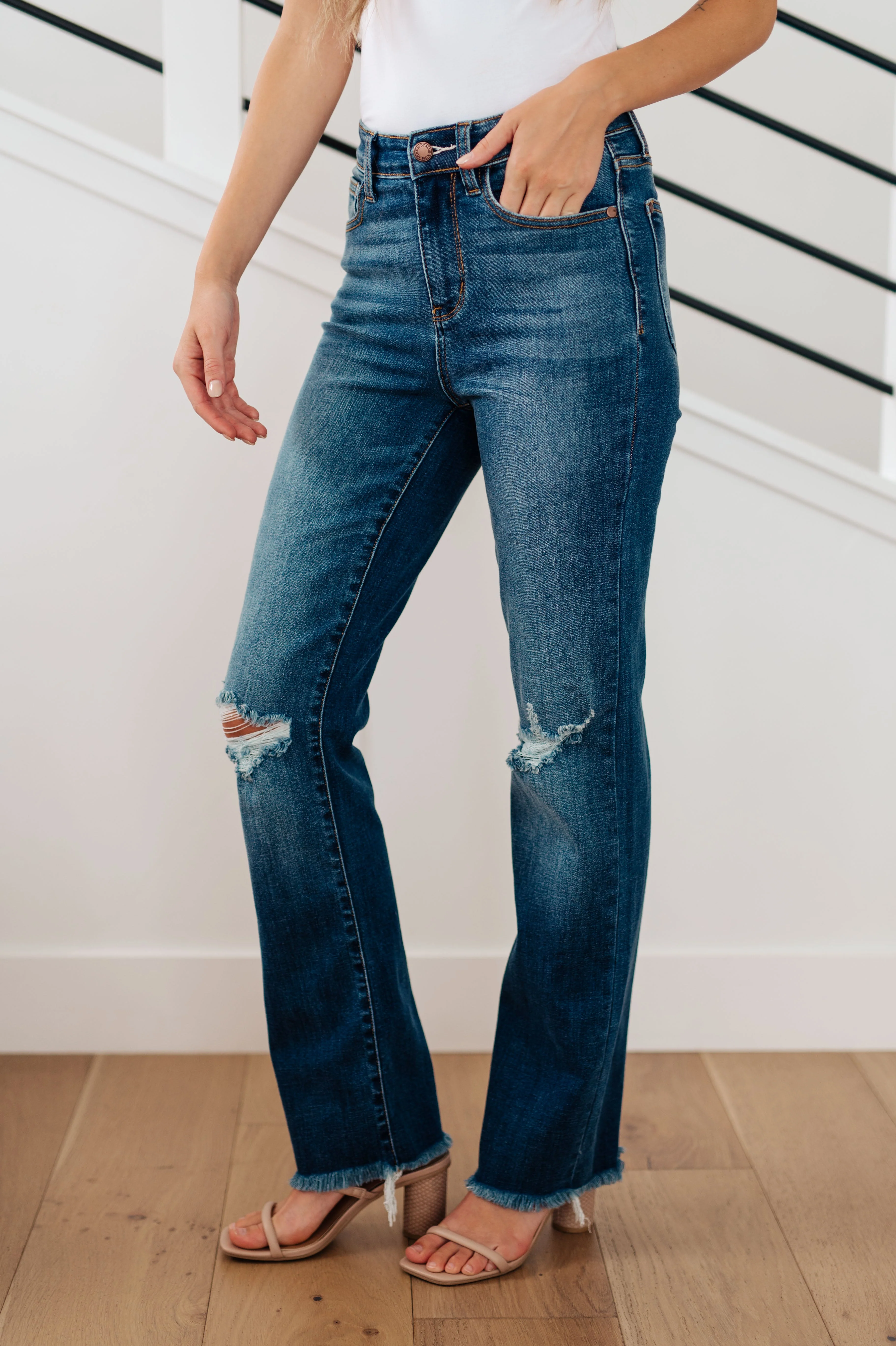 Blue Morgan High Rise Distressed Straight Jeans