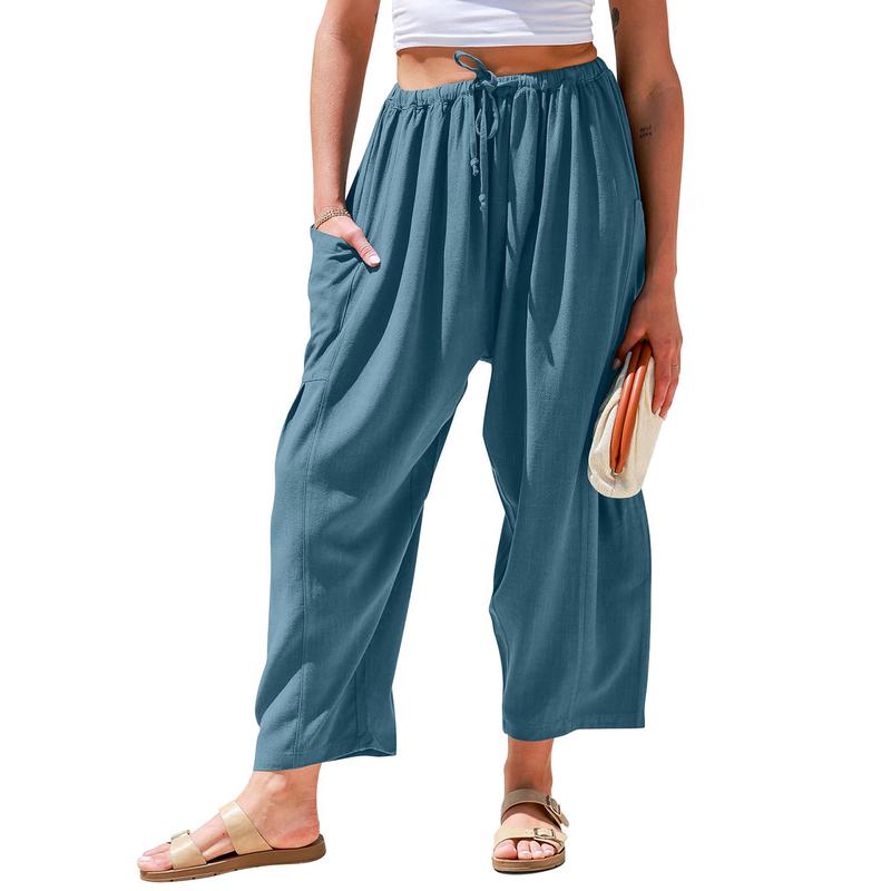 Women’s Breathable Linen Pants – Wide Leg Loose Fit with Pockets – Plus Size Friendly Summer Trousers for Travel & Daily Comfort (Sizes S–5XL)