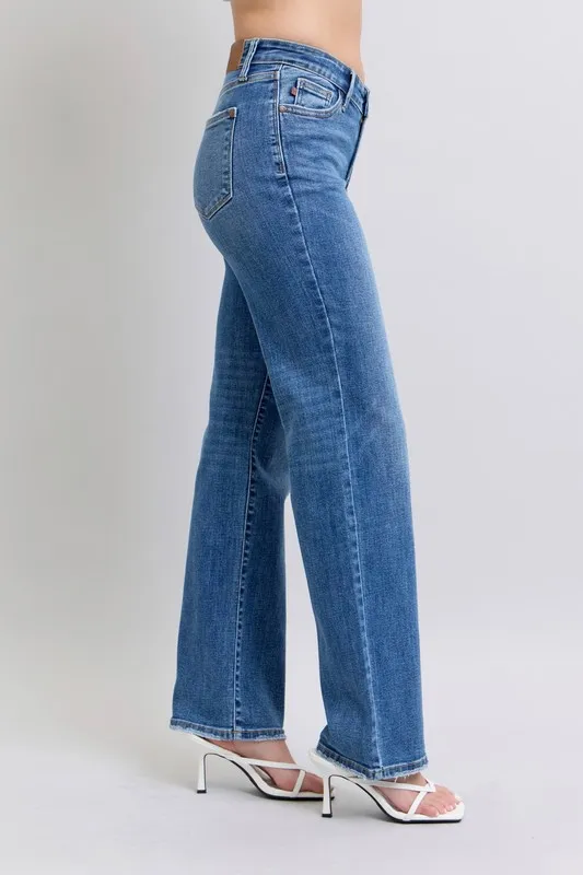 Blue Full Size High Waist V-Front Vintage Wash Straight Jeans Plus Size