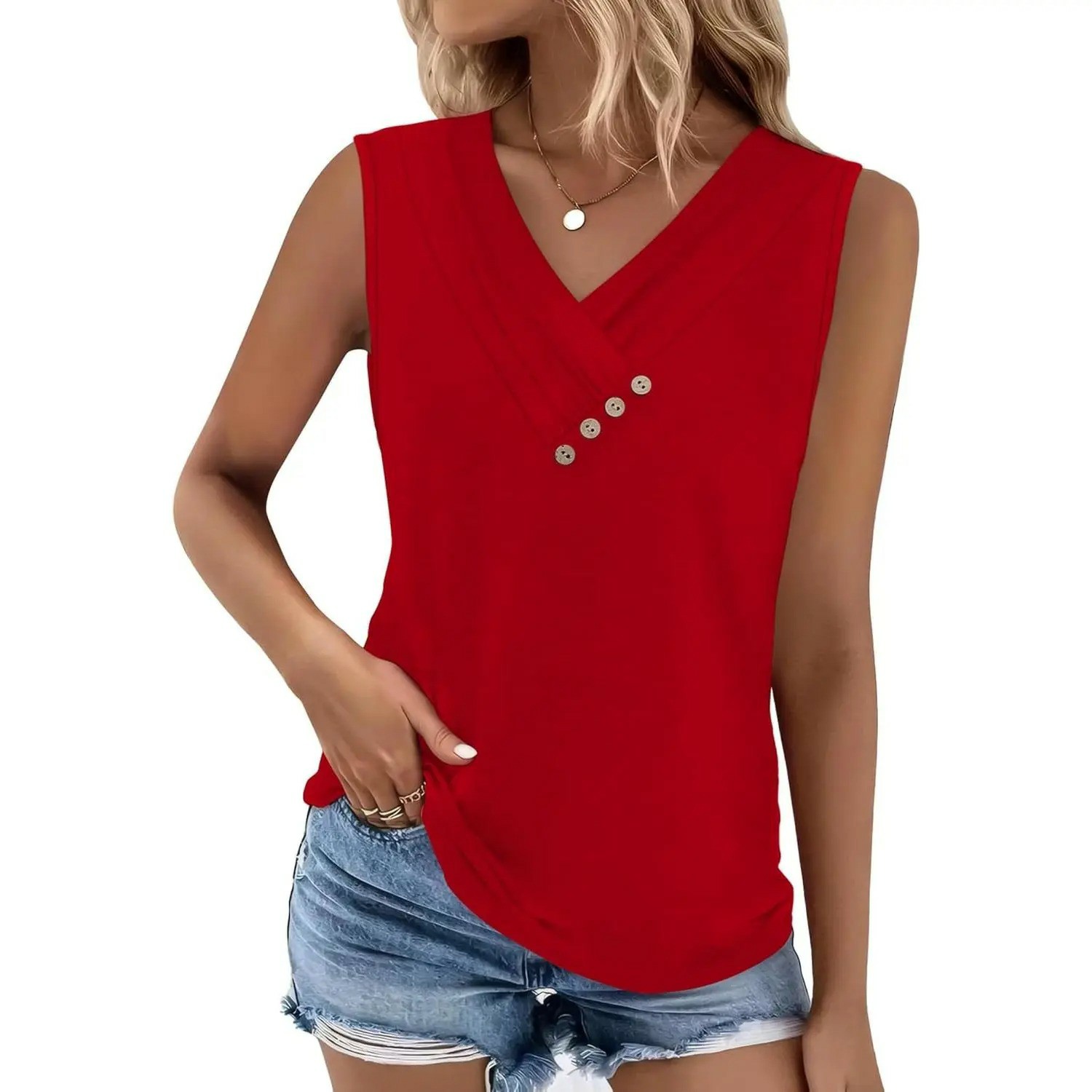 ✨Easter Sale!Women’s V-Neck Button Front Tank Top