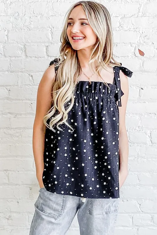 Daisy Polka Dot Print Ruffle Tank Top