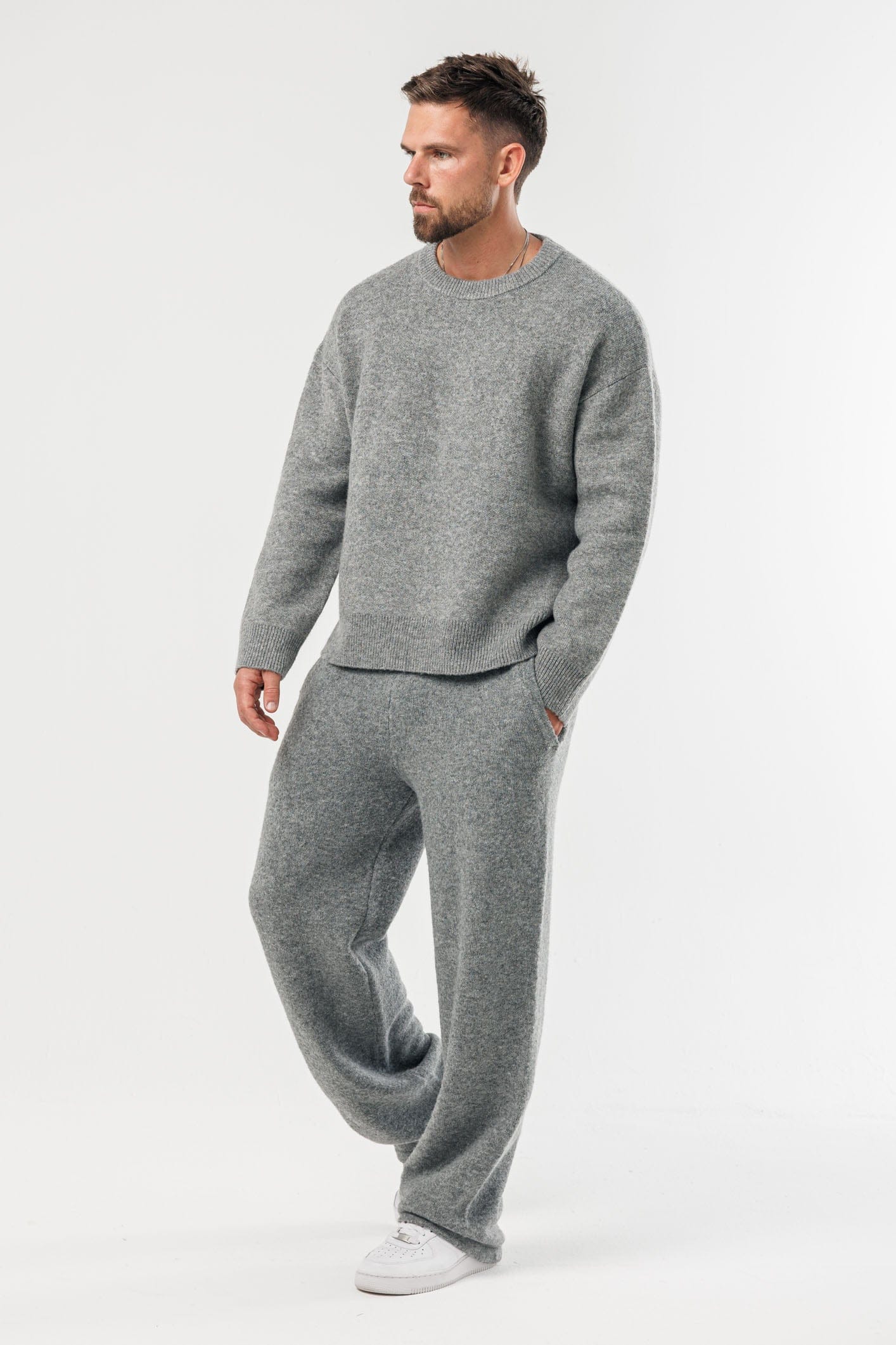 Classic Grey Marl Knit Sweater — Long Sleeve Knit Top