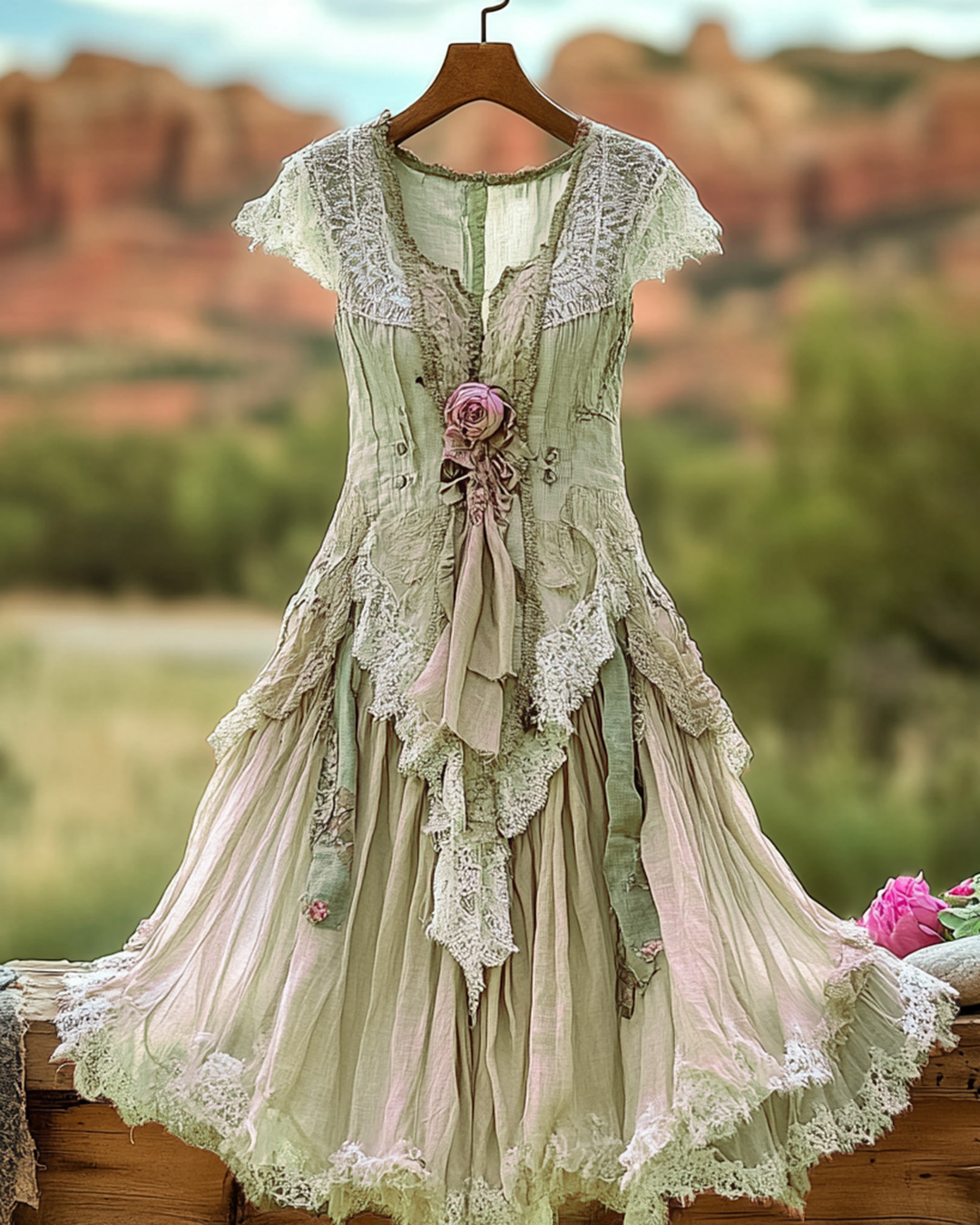 Summer Vintage Floral Lace Patchwork Blue Dress 9144