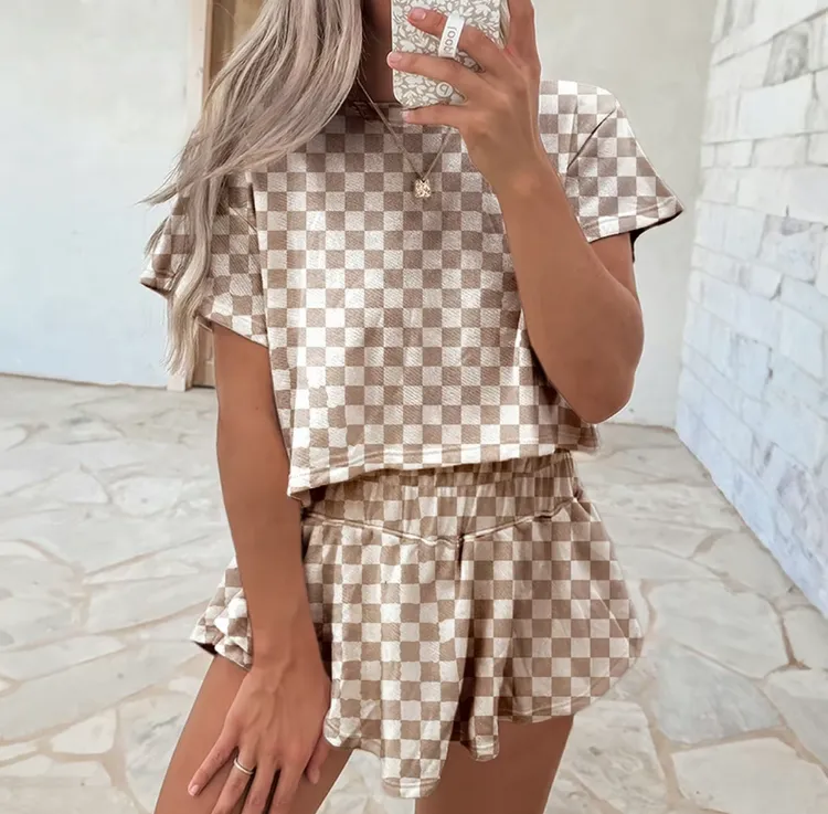 Summer Essential: Women's Checkerboard Tee & Ruffle Skort Set