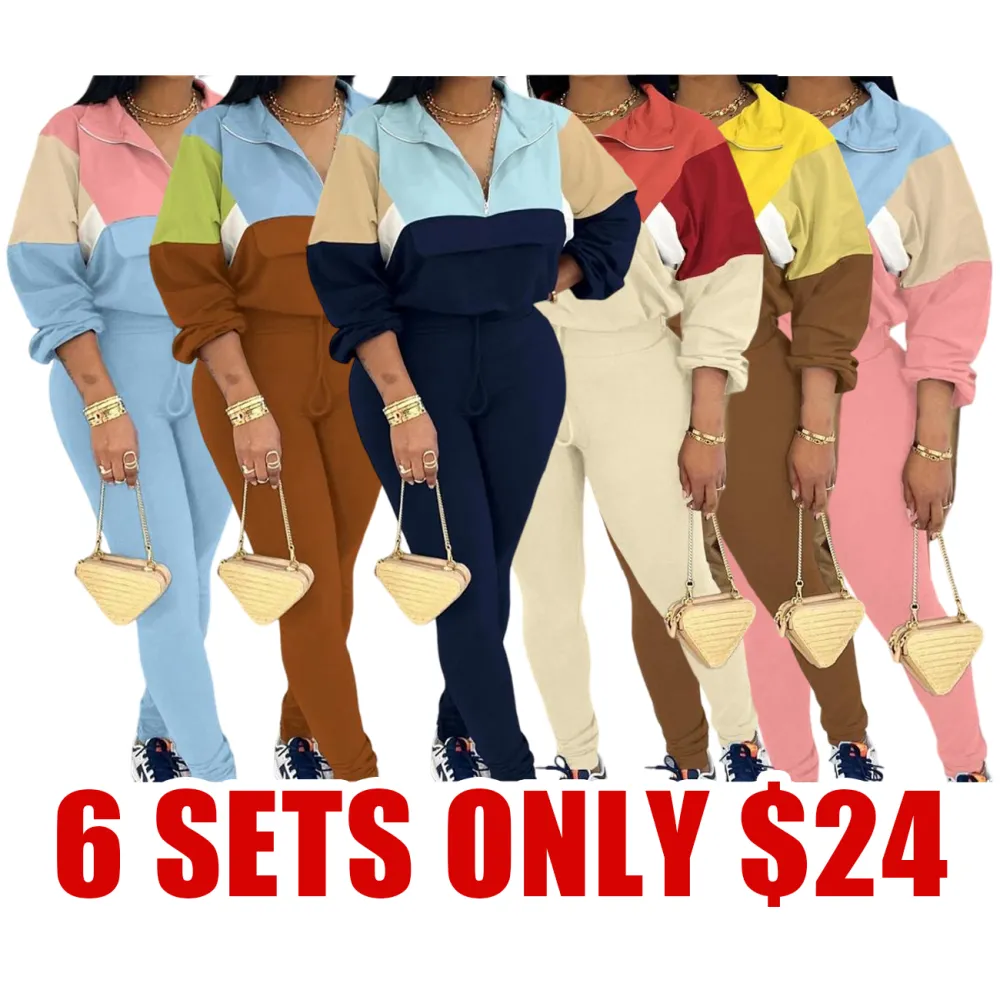 Women’s Colorblock Knit Tracksuit Set – Zip Jacket & Elastic Waist Pants