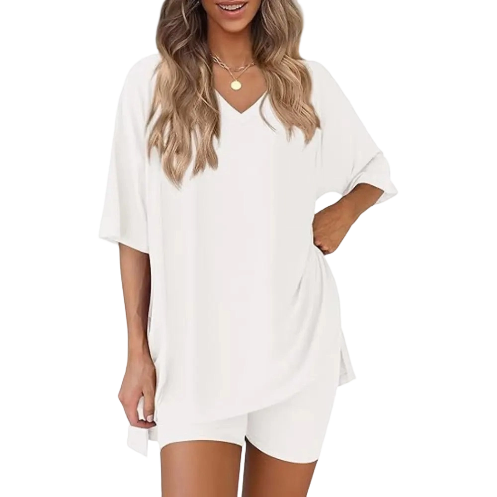 V Neck 2 Piece Sets for Women Summer Lounge Short Set
