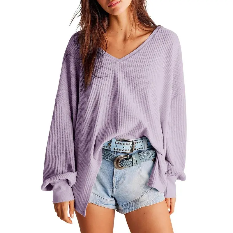Women's Waffle Knit V-Neck Top