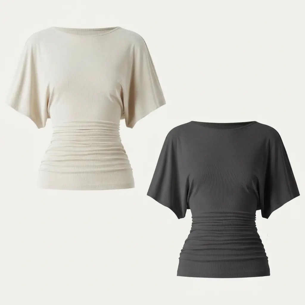 Women's Boatneck Batwing Sleeve Top with Side Ruching