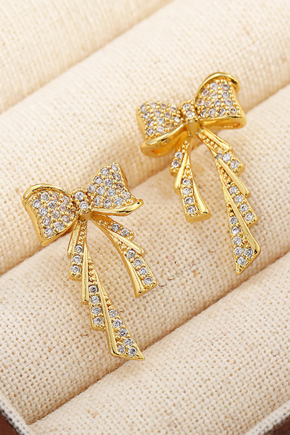 Gold Rhinestone Bow Knot Plated Stud Earrings