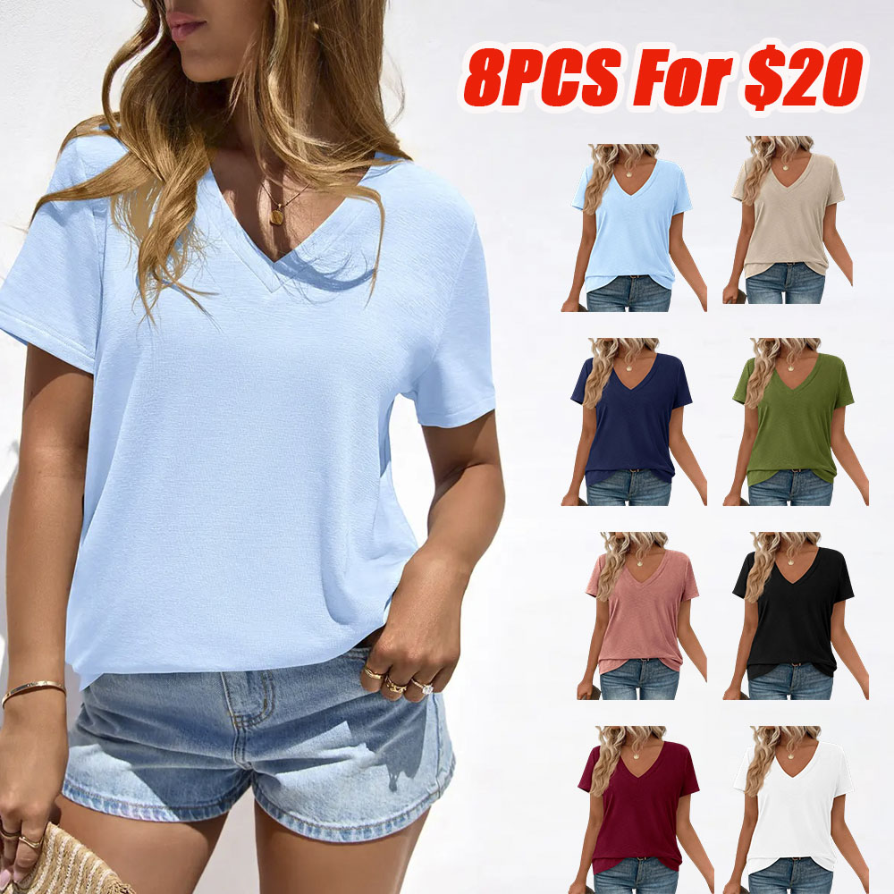 Oversized Tshirts Shirts for Women Summer Tops Casual Short Sleeve V Neck Loose Basic Tees Spring Clothes