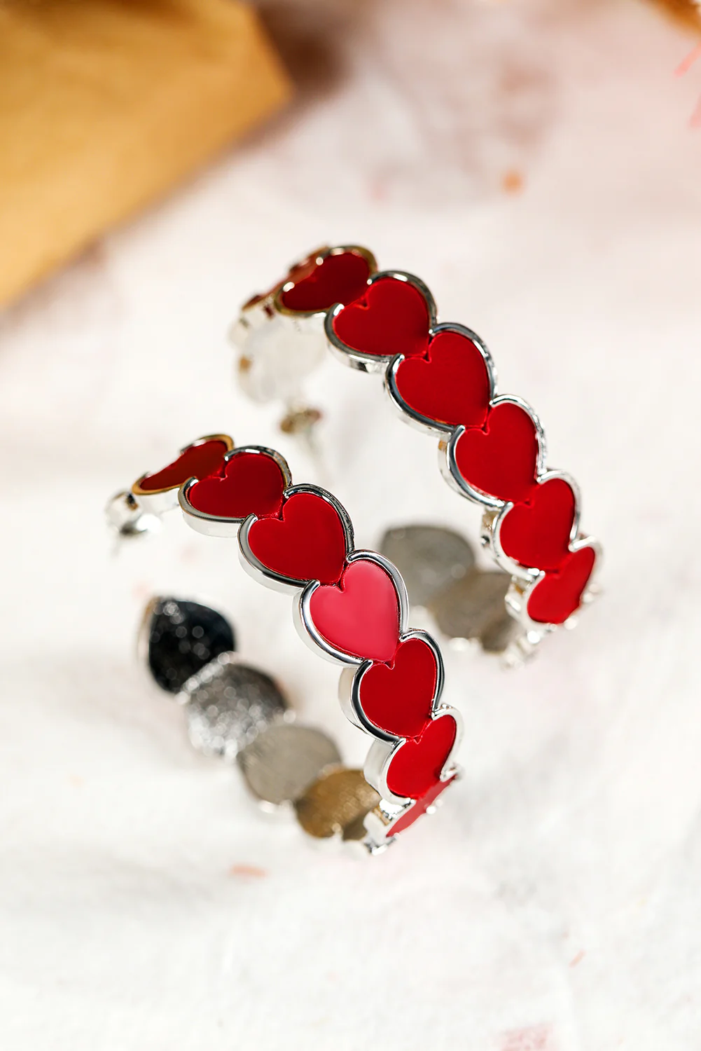 Fiery Red Hearts Decor Alloy C-shape Hoop Earrings