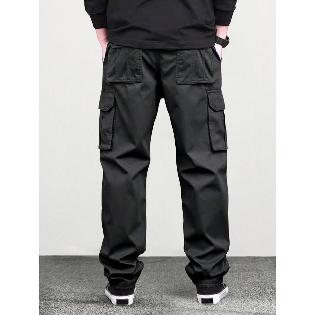 Men's Loose Solid Pocket Drawstring Waist Cargo Pants