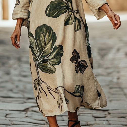 Vintage Loose Linen Patchwork Dress c2af